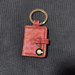 Coach Pink Red Vtg Signature Leather Photo Frame Holder Keychain  Charm FLAWED!